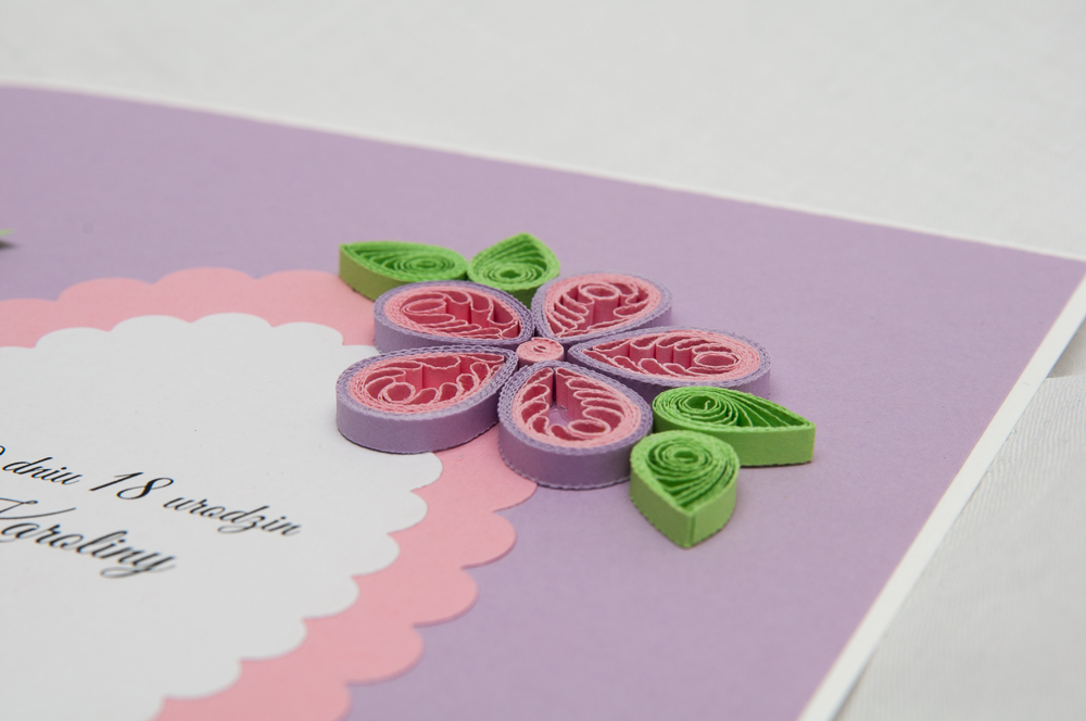 kartka urodzinowa ręcznie robiona kwiaty quilling wzory