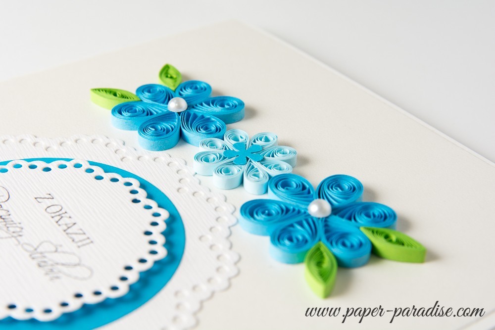 elegancka kartka ślubna ręcznie robiona niebieska elegancka kartka na rocznicę niebieska quilling