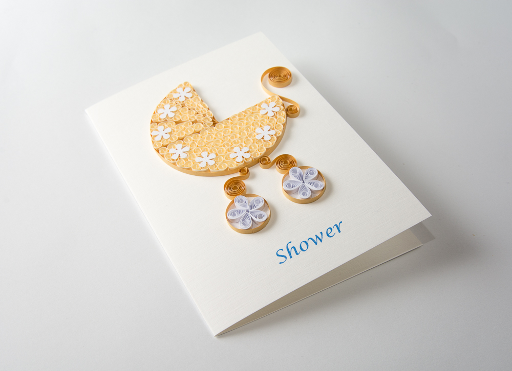 ciekawe zaproszenia ręcznie robione quilling baby shower narodziny dziecka neutralny kolor na zamówienie wózek zaproszenia na imprezy narodziny dziecka gratulacje