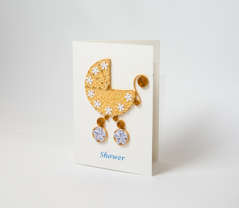 unique cute handmade baby shower invitations baby carriage quilling pram beige cream neutral welcome baby congratulations etsy