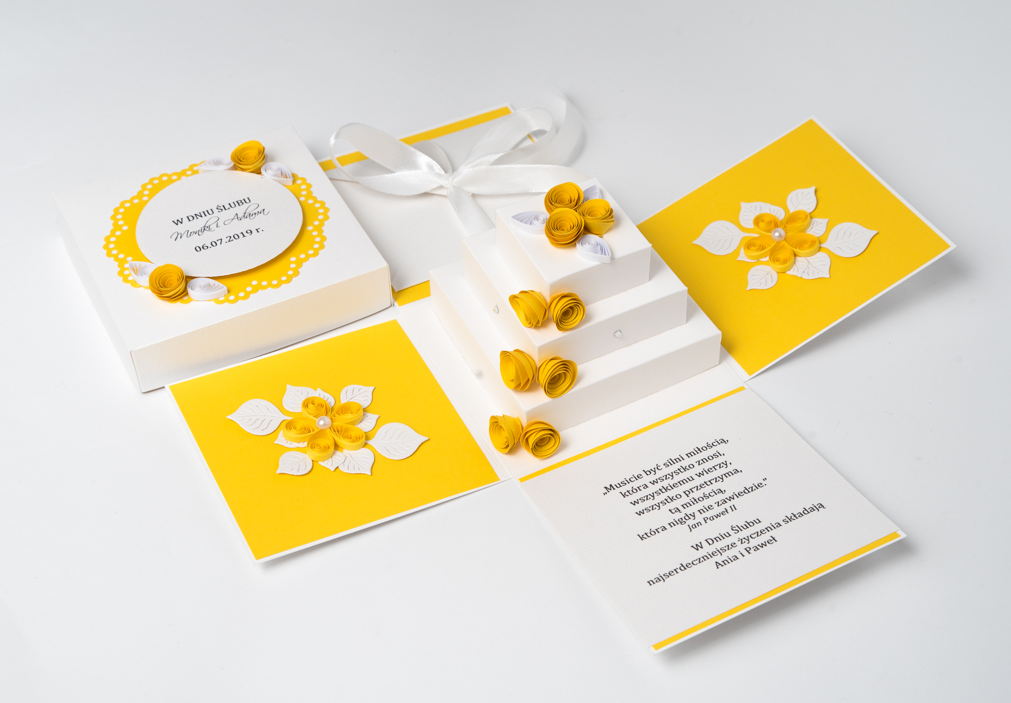 Read more about the article Ręcznie robiona kartka ślubna – Exploding box z tortem