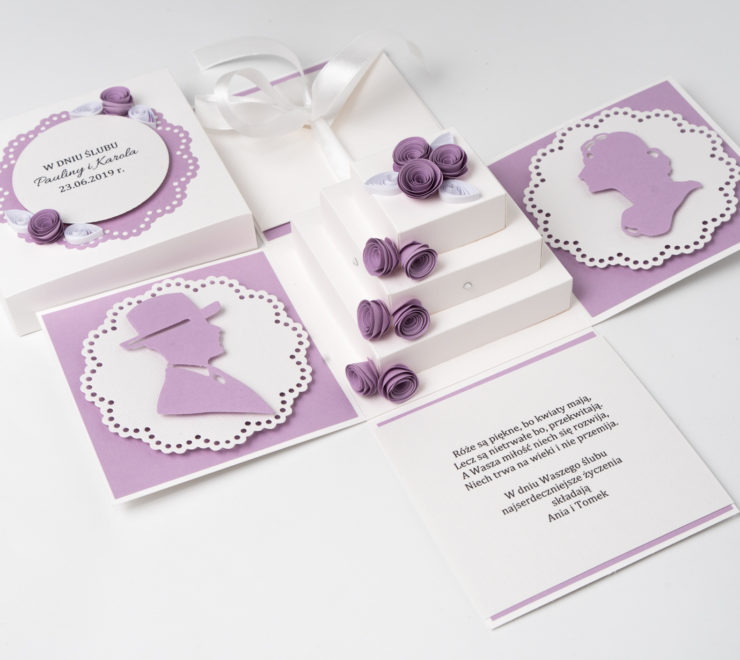 Read more about the article Ręcznie robiona kartka ślubna – Exploding Box z tortem