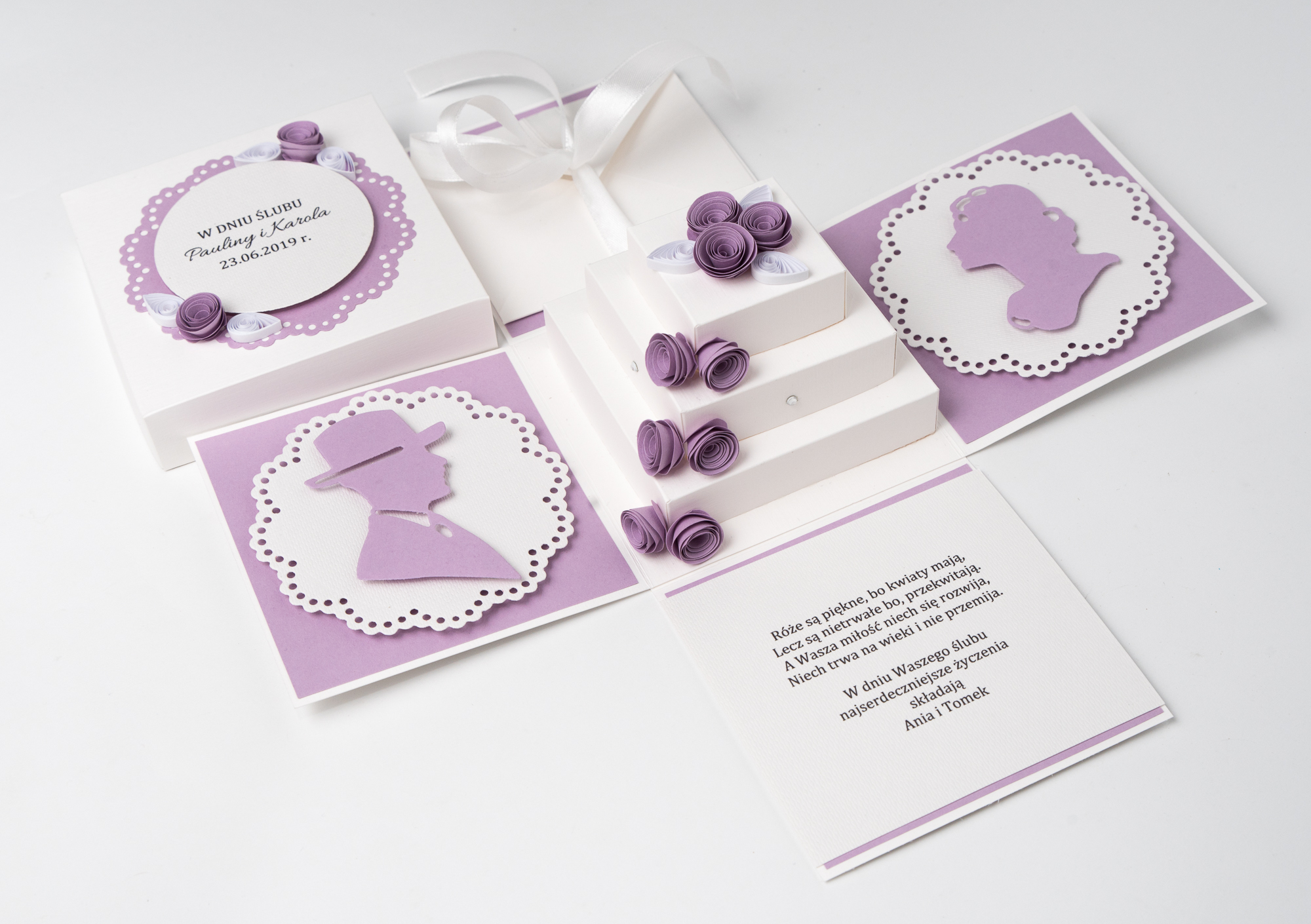 Read more about the article Ręcznie robiona kartka ślubna – Exploding Box z tortem