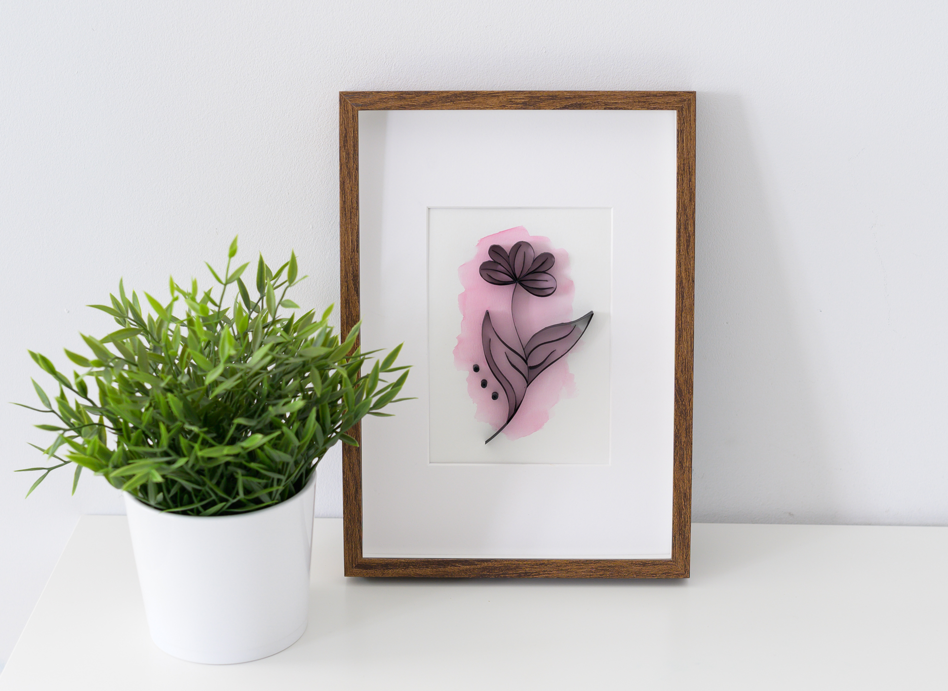 obraz na ścianę akwarela quilling kwiaty w ramce obrazek na ścianę rękodzieło styl minimalistyczny Obraz - Minimalistyczne kwiaty